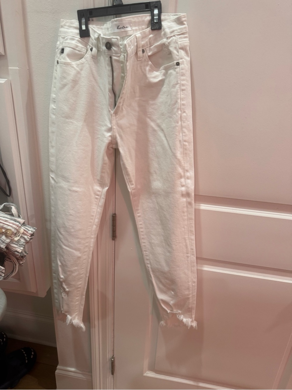 KanCan White Cropped High-Rise Jeans with Raw Hem